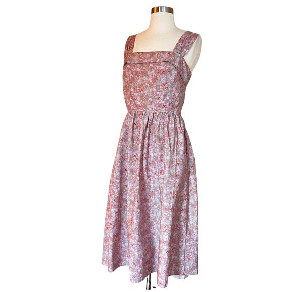 LOVESHACKFANCY Floral Dress Sleeveless Fit n' Flare Tan Garden Cotton Pink Small - Picture 8 of 9
